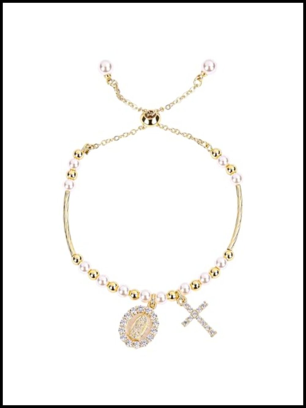 Gold Plated Rosary Cross Bracelet for Women Catholic Virgin Mary